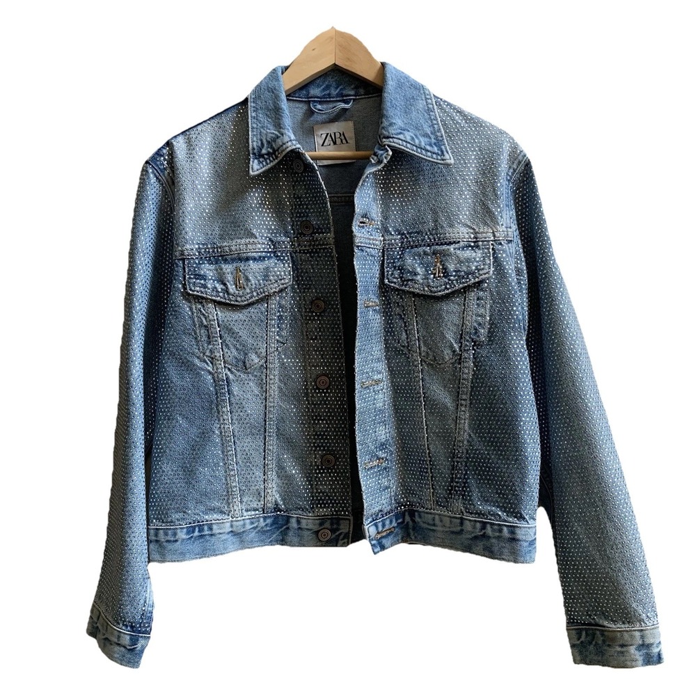ZARA BLUE DENIM RHINESTONE WOMEN'S JACKET‎ SZ-XS
